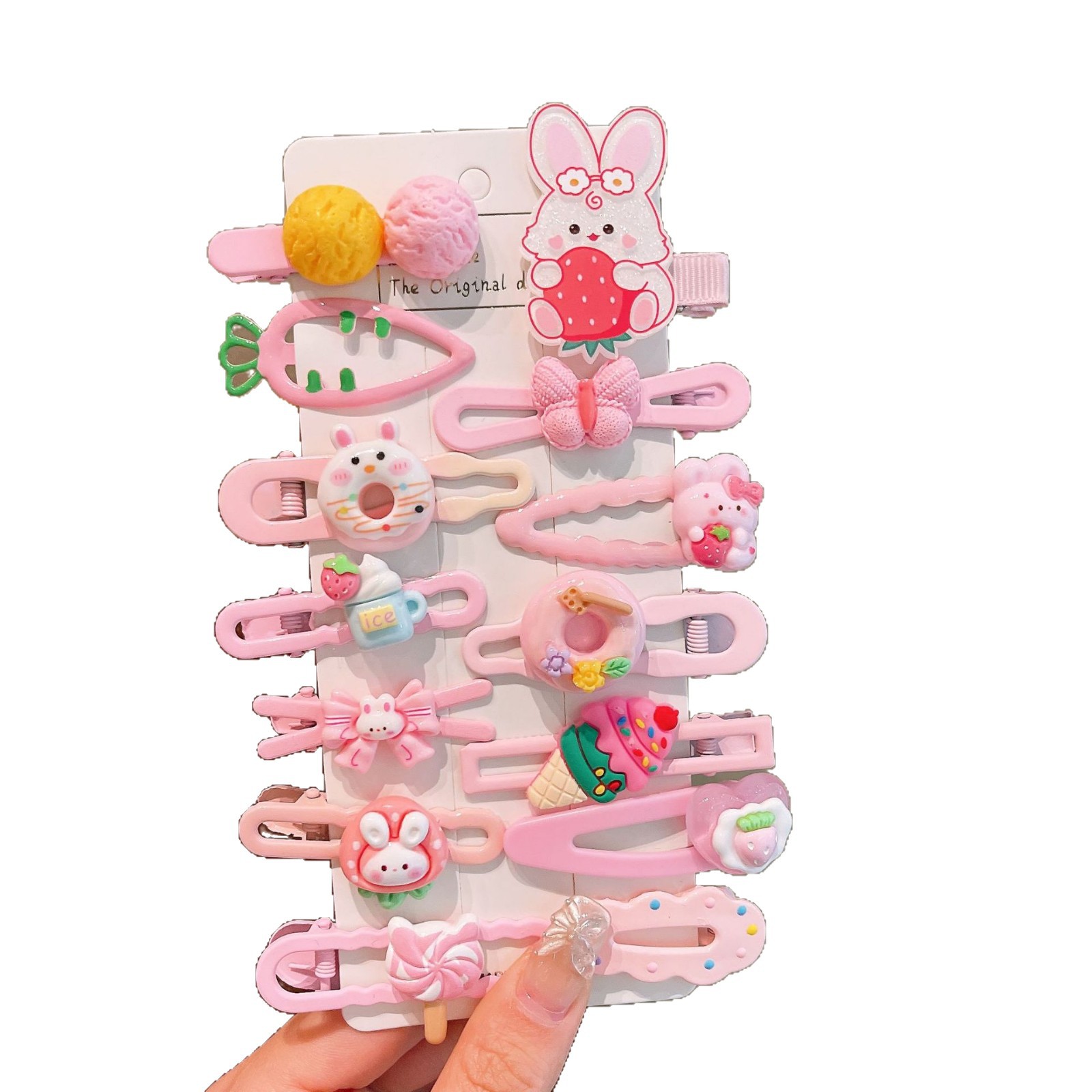 14-piece set of acrylic cartoon children's duckbill clips, baby hair accessories, fringe clips and cute cartoon character hair clips Item Picture