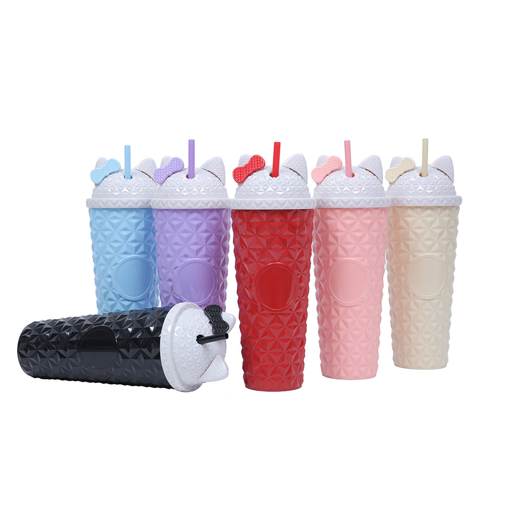 2025 New model factory direct supply three-piece set: Katie Creative Internet celebrity plastic straw cup, Starbar Durian cup, water cup Item Picture