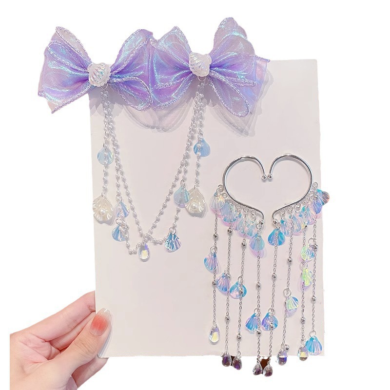 Tassel pearl handcrafted hair clips, children's bow, fairy-like princess hair clips, new girls' ear pendant hair accessories for women Item Picture