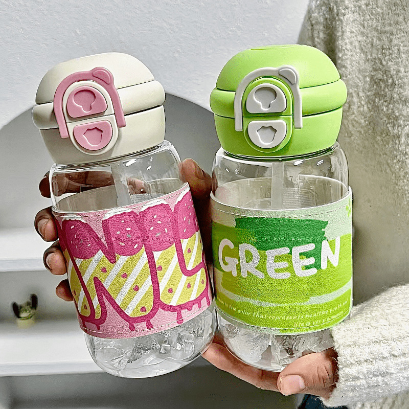 New 2025 double-drinking plastic cup, high appearance level for students, cute milk cup for girls on Instagram, portable straw cup for work details Picture