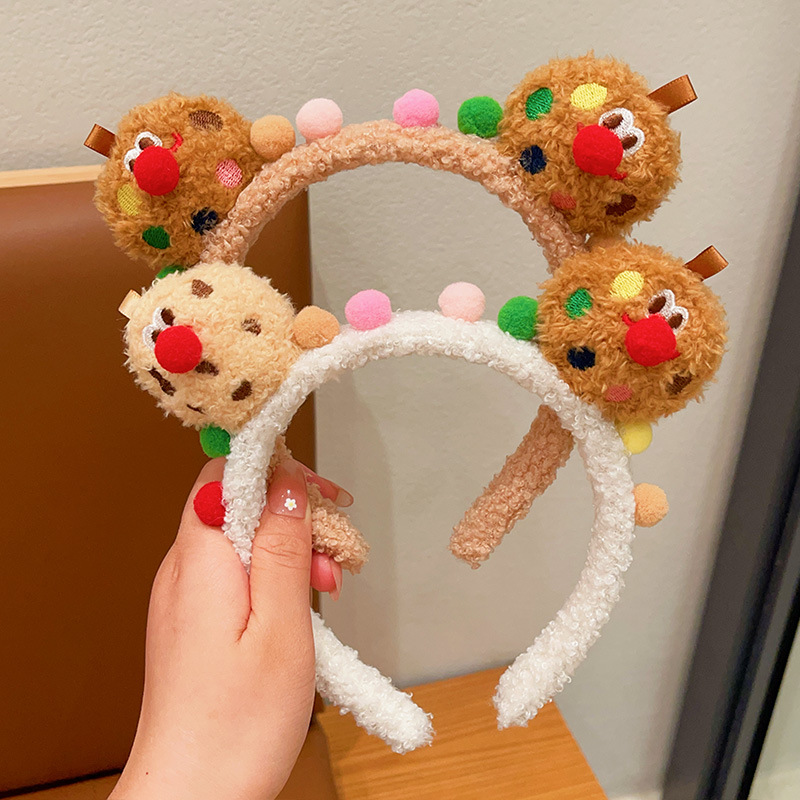 Cute cookie hair band, children's knitted plush cartoon anti-slip headband, non-constricting hair clip headwear for little girls details Picture