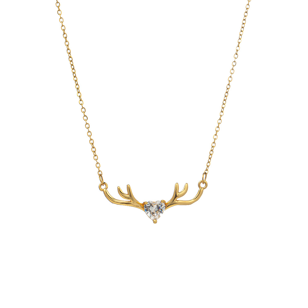 Korean-style simple antler pendant titanium steel necklace for women's fashion, versatile, internet-famous collarbone chain, niche design sense accessory Item Picture