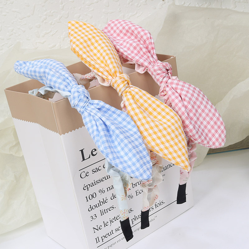 New children's hair band, checkered bow, floral rabbit ear hairpin, cute little girl headband and hair accessory full figure