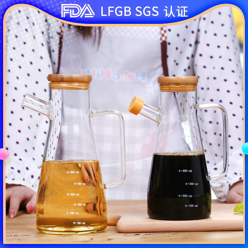 Kitchen glass oil bottle, high borosilicate with scale, condiment sauce oil bottle, handle vinegar bottle, oil storage, household condiment oil bottle full figure