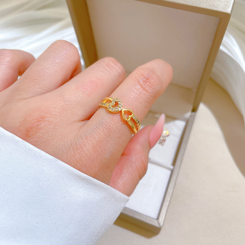 【 Real Gold Electroplating 】 Heart-to-Heart compatible women's fashion micro-set light luxury ring index finger ring, the same style as the Internet celebrity's cold style Specification drawing