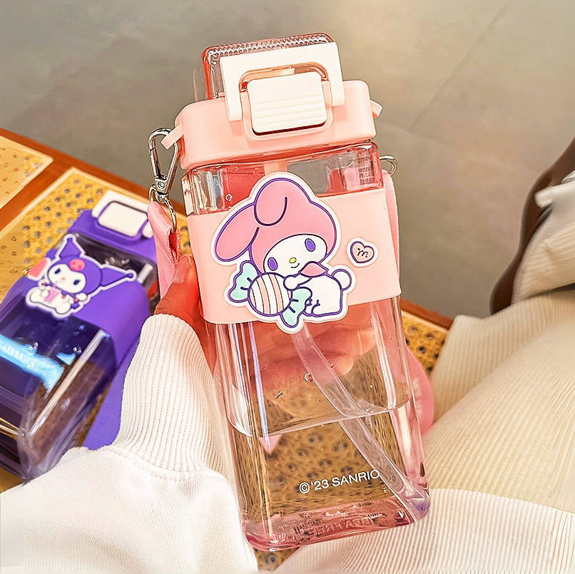 Cute Kuromi water cup, square creative student portable straw cup, children's anti-drop, high appearance level Sanrio cup details Picture