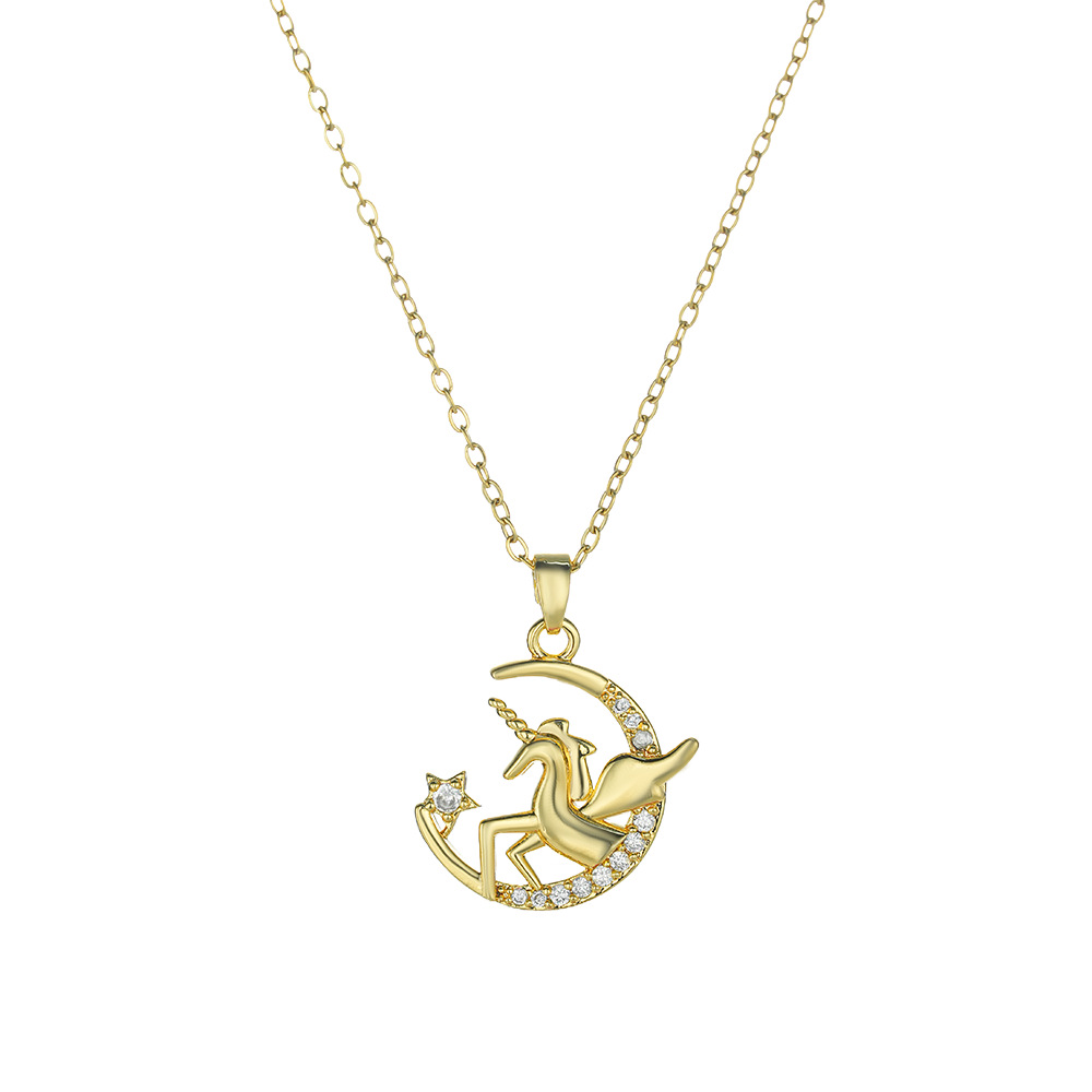 The popular "Moon Unicorn" titanium steel necklace for women on Douyin, exquisitely inlaid zircon collarbone chain, is a light luxury accessory that has become a hit Item Picture