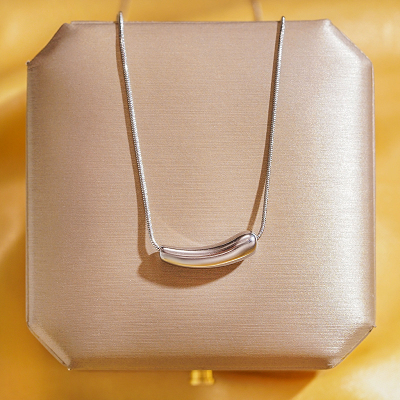 Stainless steel cylindrical serpentine chain necklace for women, a unique and versatile light luxury titanium steel collarbone chain, a popular and stylish eggplant pendant details Picture