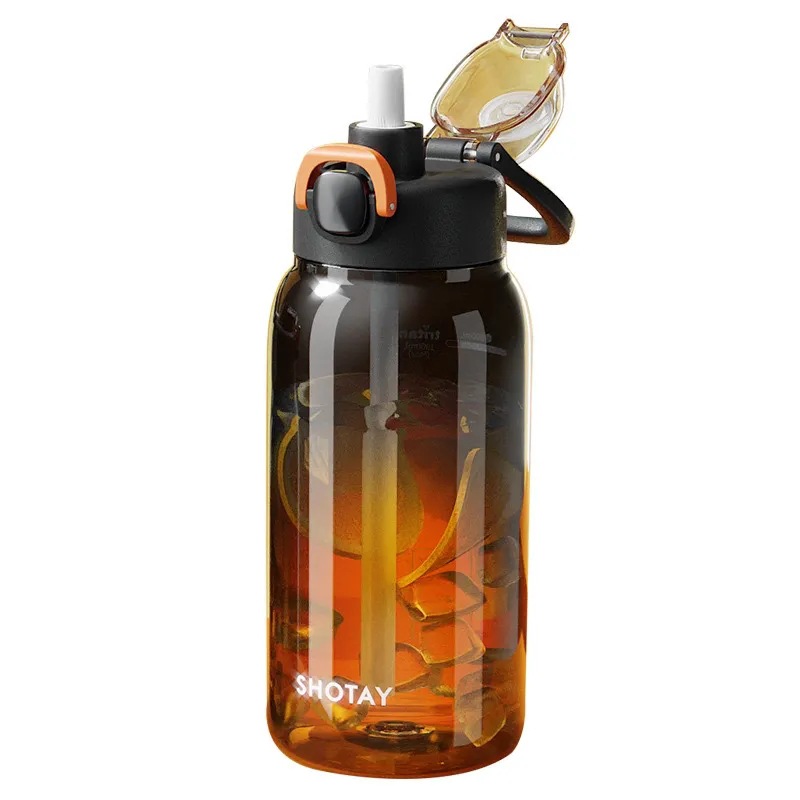 The simple tritan water cup with transparent gradient color and large capacity water bottle work together to enhance the appearance level. The graduated straw cup Item Picture