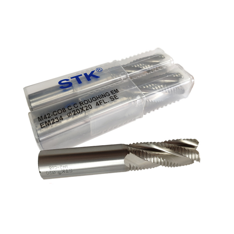 STK white steel rough-skin milling cutter, super-hard 4-edge rough-cutting milling cutter, high-speed steel wavy edge, jade grain coarse-tooth four-edge milling cutter M42 Item Picture