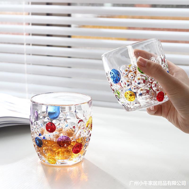 Polka dot painted bubble glass, high-end glass, high appearance level glass, children's beer glass, home iridescent whisky glass Specification drawing