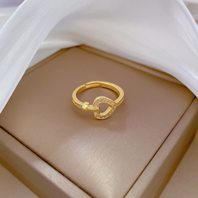 【 Real Gold 】 Light luxury heart-shaped full diamond ring with adjustable opening, simple jewelry, Japanese-style ring couple rings Specification drawing
