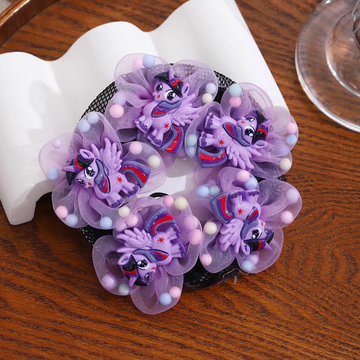 Children's purple Kulomi hair net, a perfect tool for girls' dancing and updo hair, no hair damage net bag, little girl bun hair decoration details Picture
