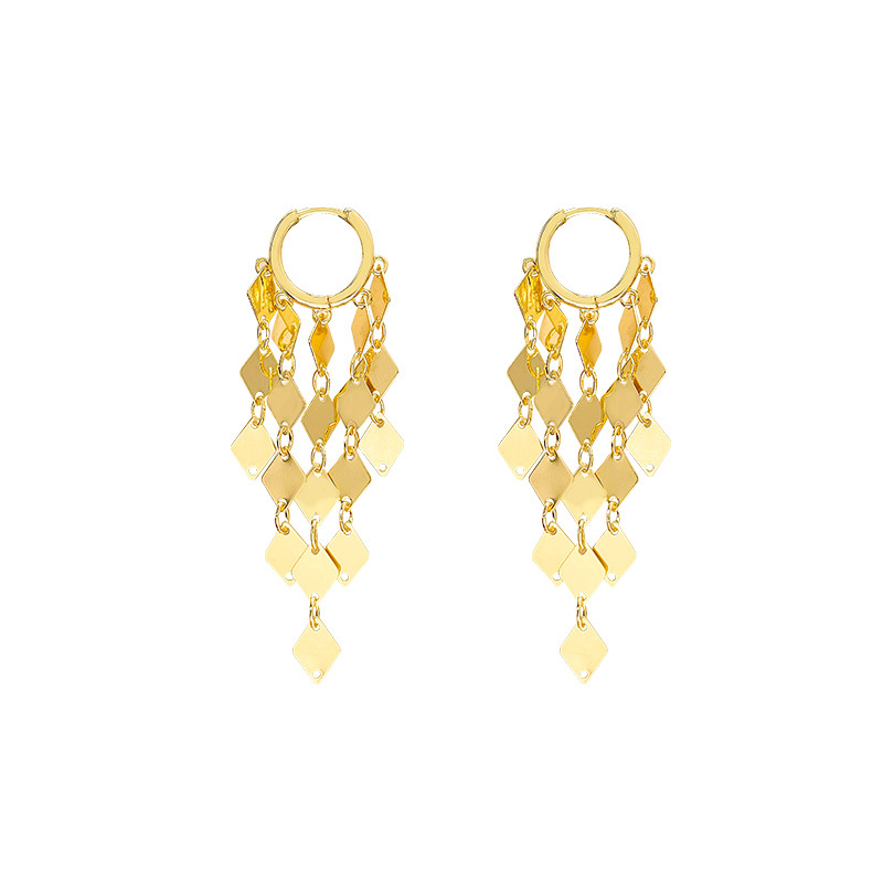 The sparkling diamond-shaped tassel earrings for women are a new 2024 bestseller with a light luxury and high-end feel. The ear studs have a unique and elegant style Item Picture
