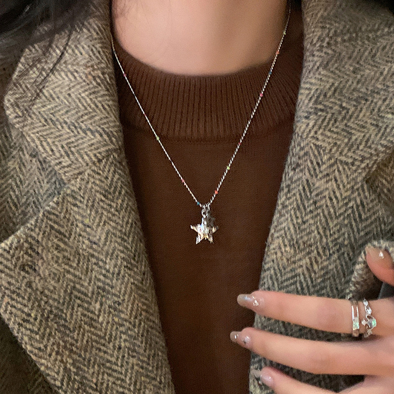 Seven-color Starry River ~ Playful Glazed Star Pendant Necklace, a must-have accessory for female Internet celebrities, a design sense and a niche sweater chain Application Scenario