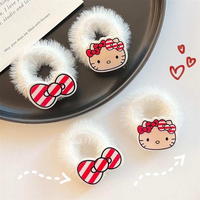 Black Hello Kitty towel ring, plush hair tie, cartoon ins hair tie, couple and best friend hair tie, cute and sweet hair accessories details Picture