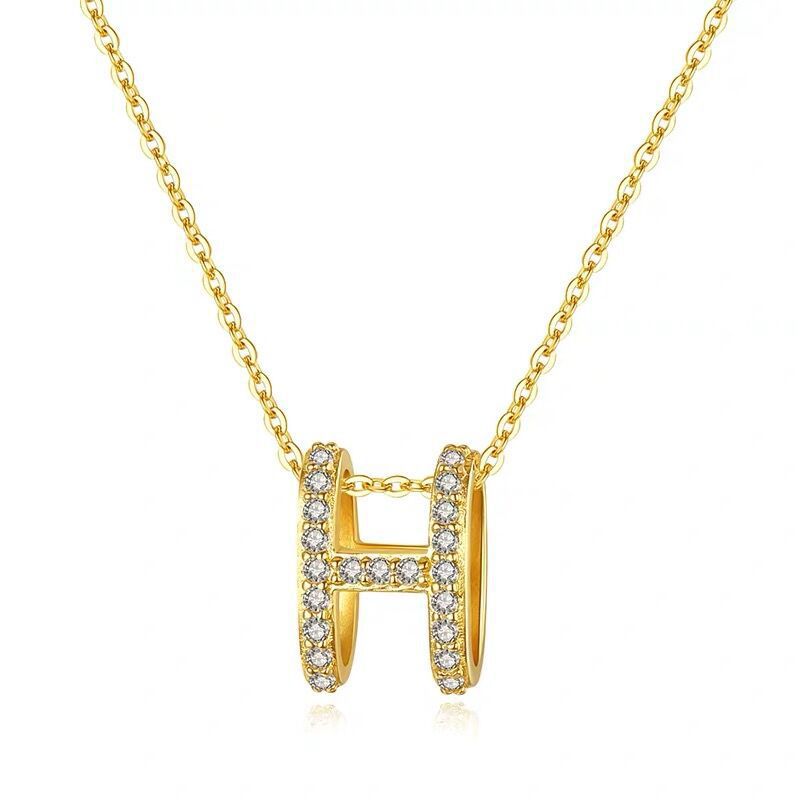 Niche design sense, full diamond H-letter pendant, ins simple and fashionable collarbone chain, popular neck chain, titanium steel micro-inlay jewelry Item Picture