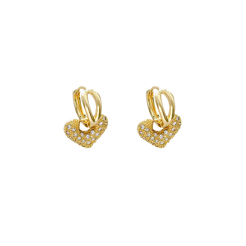 Full-diamond micro-set heart-shaped earrings for women, Korean style, fashionable design, heart-shaped ear buckle earrings, 2025 new style earrings wholesale Item Picture