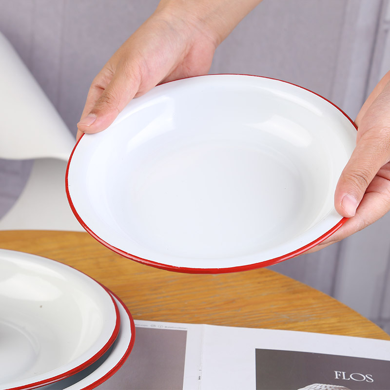 Thickened enamel plates for export, nostalgic enamel-themed restaurant snack plates, soup plates, vegetable plates, fruit plates, retro charm Specification drawing