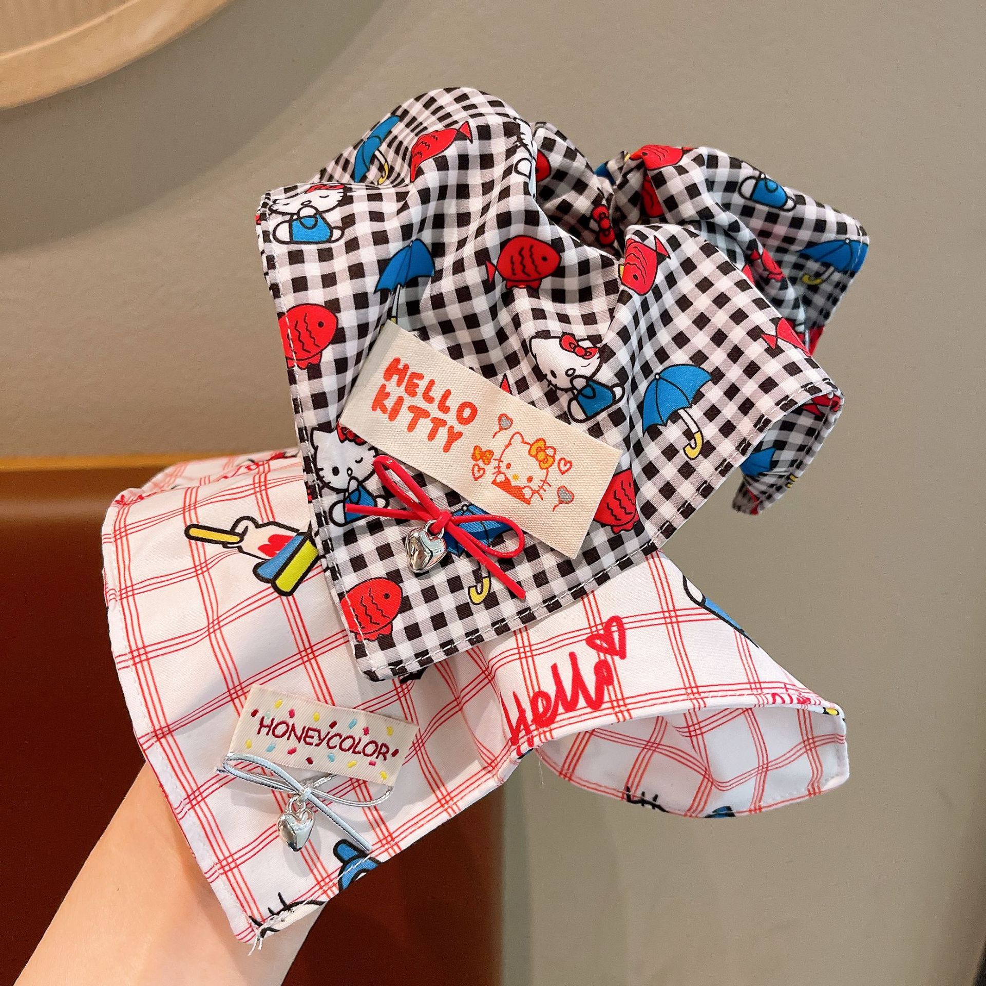 Cute cartoon bow tie, large intestine hair band, square scarf, children's hair accessory, girl's hair tie, rubber band, little girl's hair tie Specification drawing