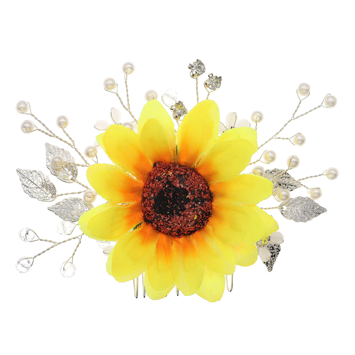 New Chinese-style bride's hair accessories: Beautiful forest-themed sunflower comb, Xiuhe Hanfu updo hair accessories, handcrafted pearl comb Item Picture