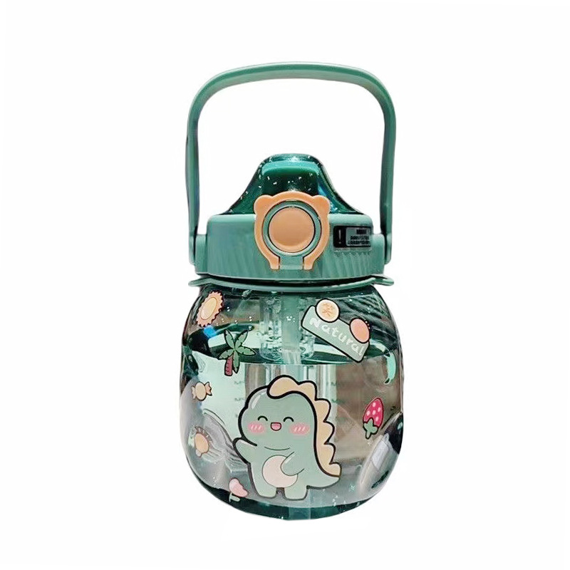 Simple large-bellied cup with tea holder, portable summer student straw cup, cute sticker, hand-held large-capacity plastic water bottle Item Picture