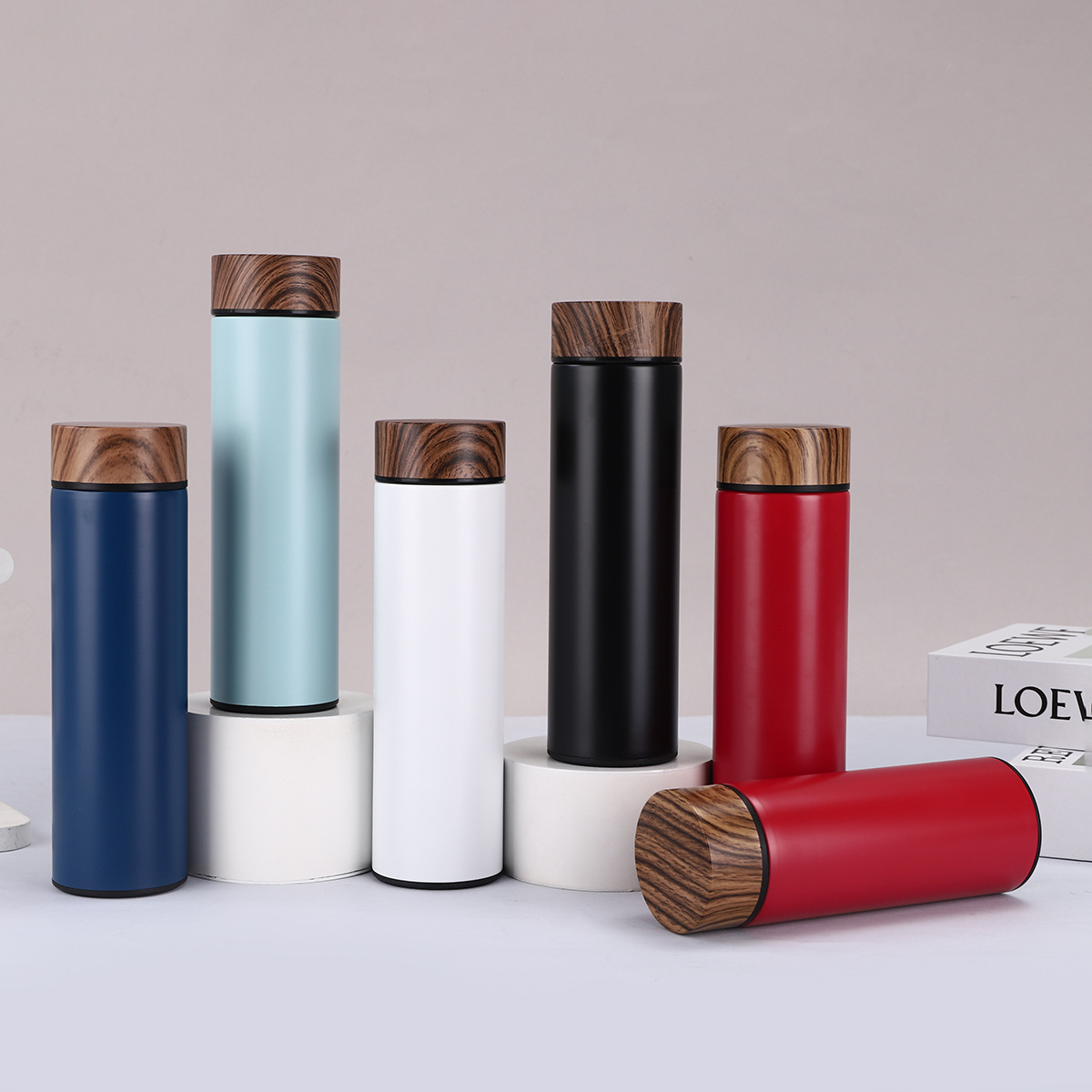 304 stainless steel wood grain lid insulated cup, double-layer vacuum creative straight cup, high-end business gift cup for car details Picture