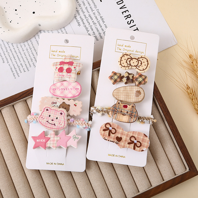 Children's duckbill clips, Korean style sweet and cute hair clips, bow check bangs clips, headwear, broken hair side hair clips Specification drawing