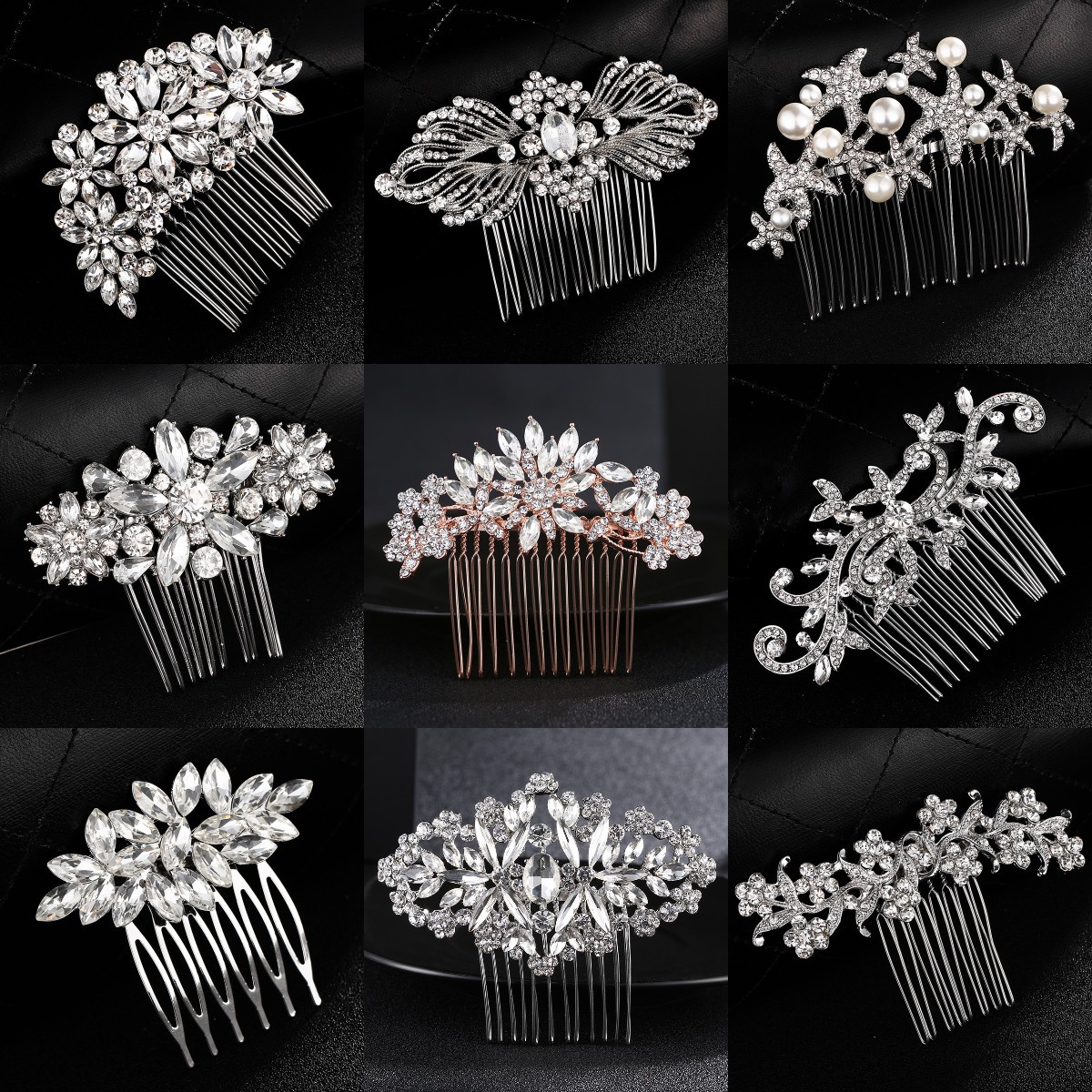 European and American classic bride headwear, alloy water diamond insert comb, high-end wedding banquet bun hair accessory, retro hair comb for women full figure