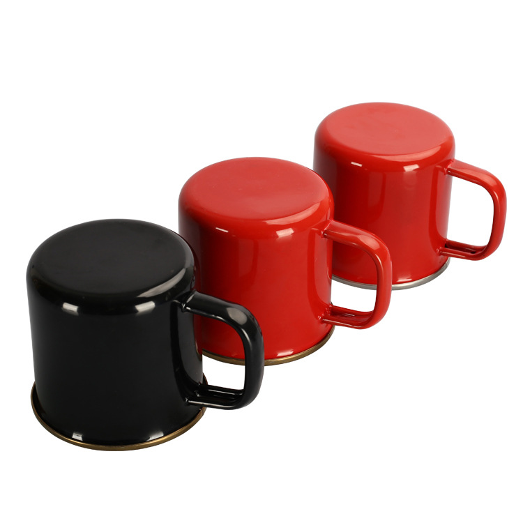 400ml 9cm stainless steel edge enamel cup in stock. Black enamel coffee cup, retro and simple Item Picture