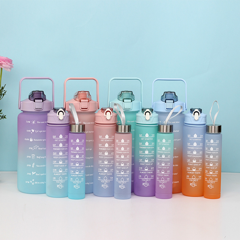Cross-border exclusive large, medium and small sets of cups, gradient cup sets, large capacity 3-piece sets, plastic space cups, frosted mother and child cups full figure