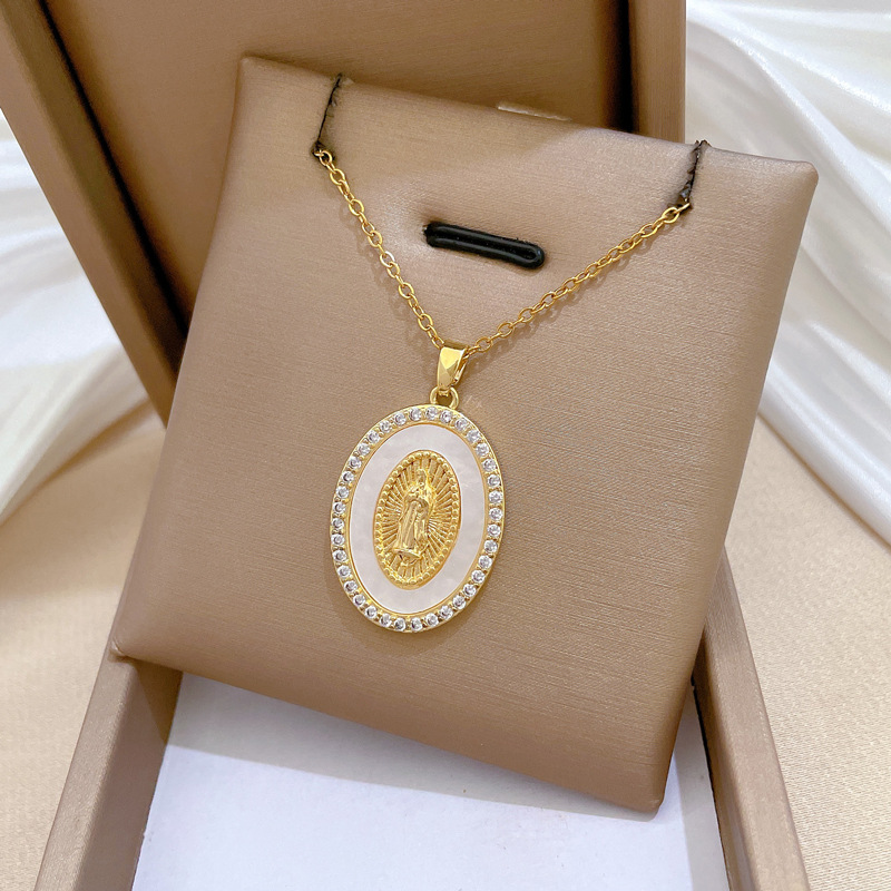 【 Titanium Steel 】 Shell figure, personalized, fashionable, light luxury, elegant and luxurious, full diamond necklace, versatile for women, collarbone chain, titanium steel Specification drawing