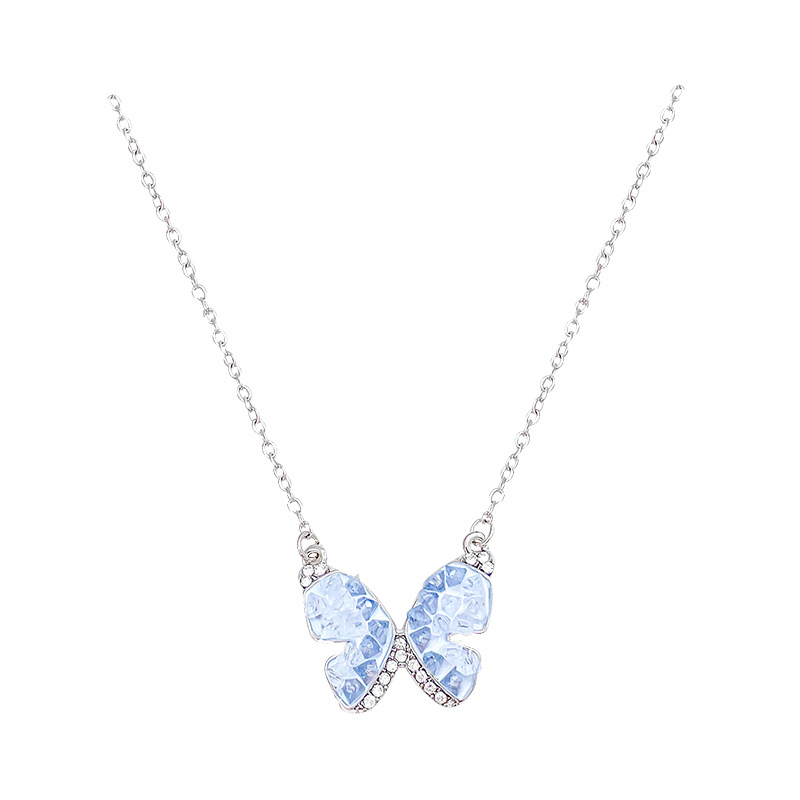 The gradient blue diamond butterfly necklace is a fashionable and high-end, light luxury and niche collarbone chain, a new versatile accessory Item Picture