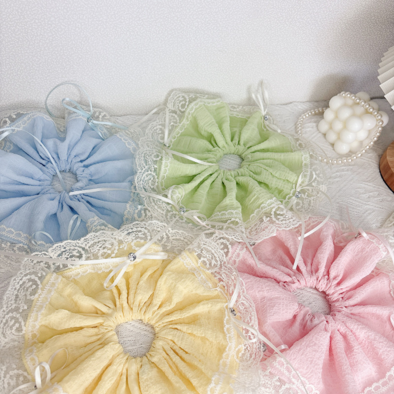 Extra-large size! Lace-trimmed large intestine hair tie, super fairy-like white bow bun, ponytail, hair tie for girls full figure