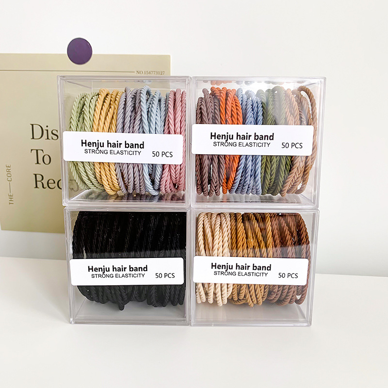 Hair tie with storage box, female Morandi color hair tie, durable and won't damage hair, high-elasticity leather band hair accessory and headwear full figure