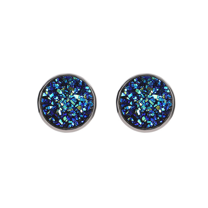 Harajuku style simple geometric round frosted dreamy starry sky time gemstone full sky stars stainless steel ear studs 12MM Item Picture
