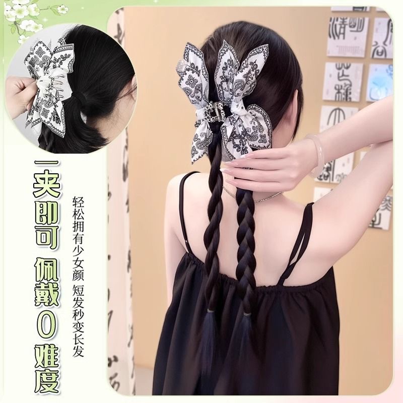Cashew flower scratch-clip boxing braid, false braid, high ponytail, realistic high-end style, double-sided artistic painting dyed hair accessory details Picture