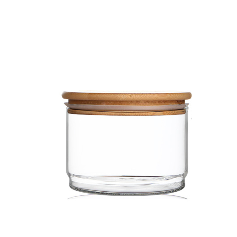 High borosilicate transparent glass storage tank, combined bamboo lid kitchen sealed tank, vacuum tank, handcrafted tea can Item Picture