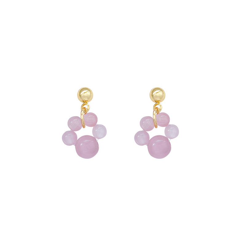 French-style gentle pinkish-purple light luxury stud earrings for women, cute, elegant and retro style handcrafted cat paw earrings and earrings Item Picture