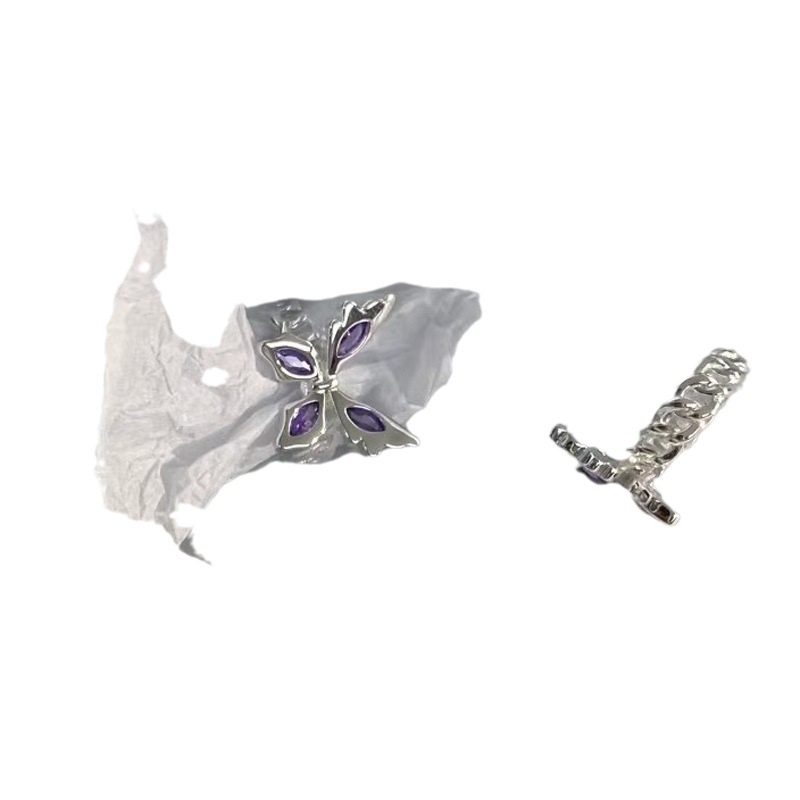 This niche and light luxury design purple diamond zircon butterfly opening ring is unique, versatile on Instagram, and exudes a simple and elegant charm. It's a trendy ring for women Item Picture