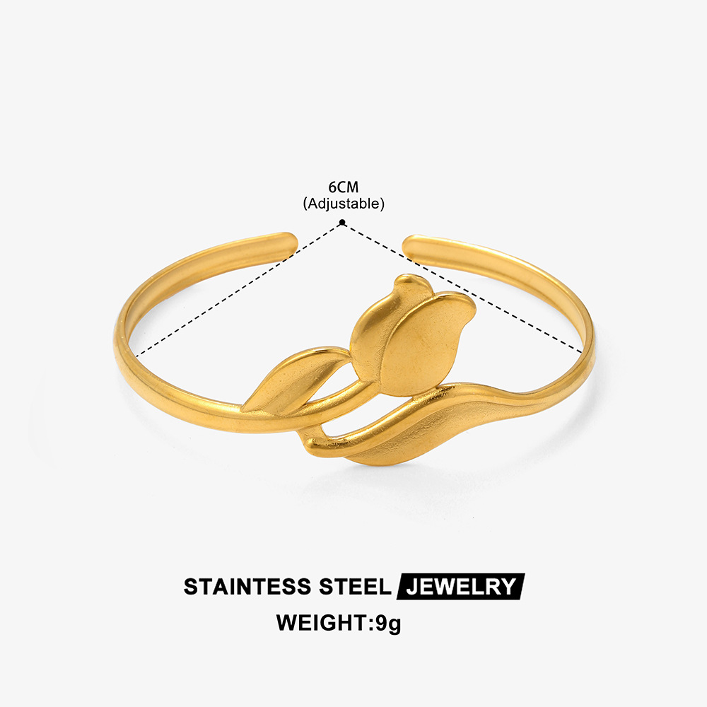 Cross-border best-selling personalized flower and leaf bracelet with gold plating and a high-end feel, open lady's European and American bestseller wholesale Item Picture