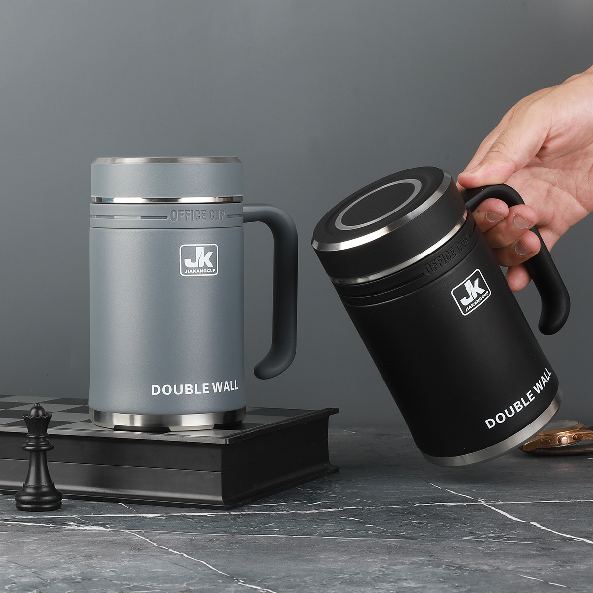 Wholesale of new 316 stainless steel insulated cups for men's office high-end business tea brewing cups with handles Specification drawing