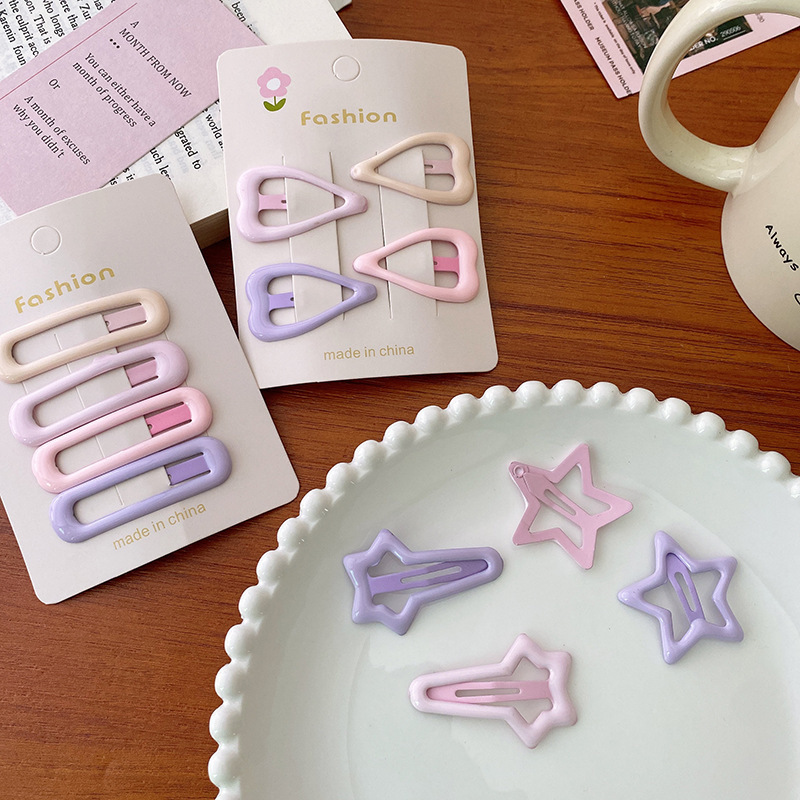 Purple and pink star hair clips, children's colorful bb clips, girls' forehead fringe clips, cute baby hair accessories and hair clips Application Scenario