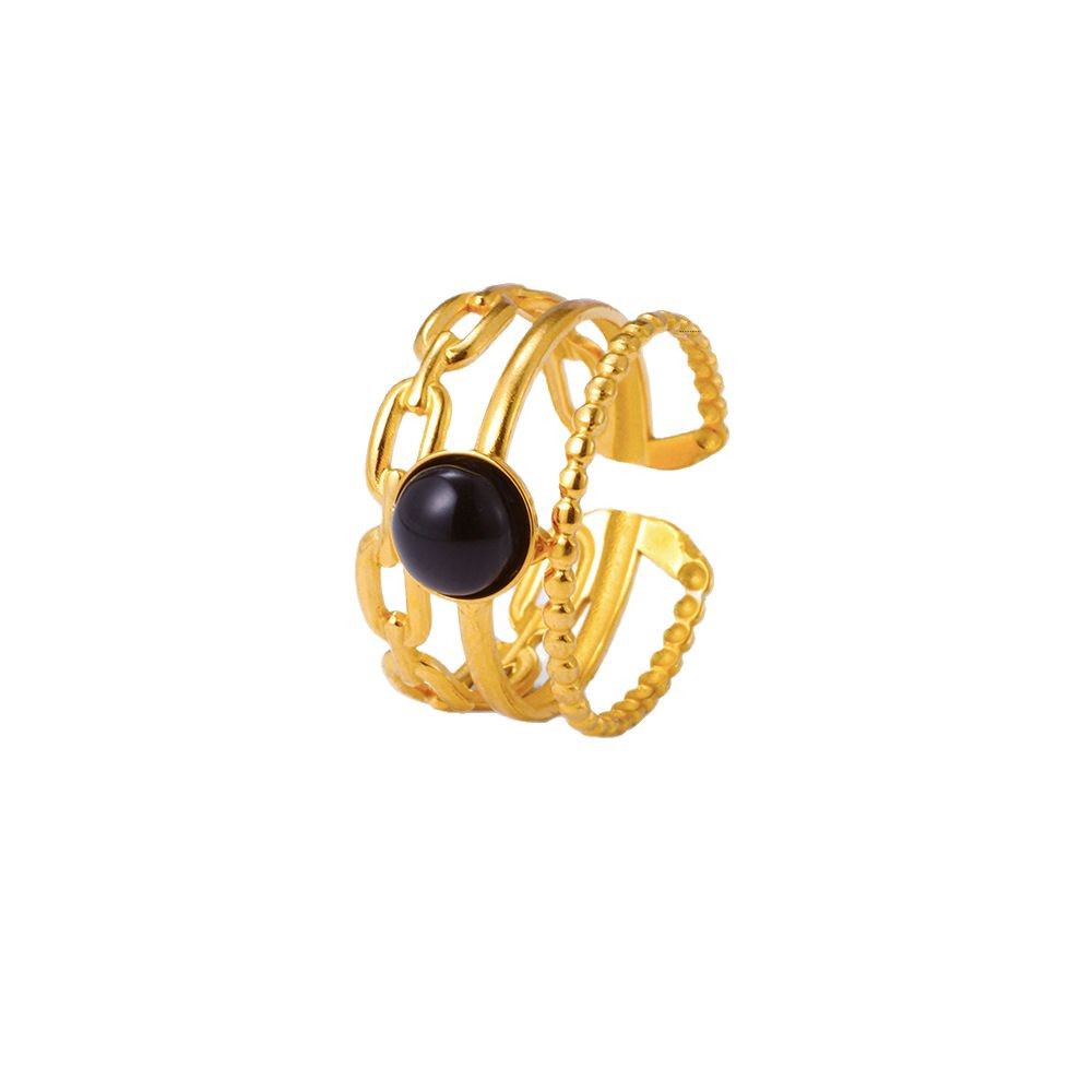 Titanium steel acoustic wave texture geometric line ring for women, anti-fading, dark dark style, a popular cross-border design from Europe and America Item Picture
