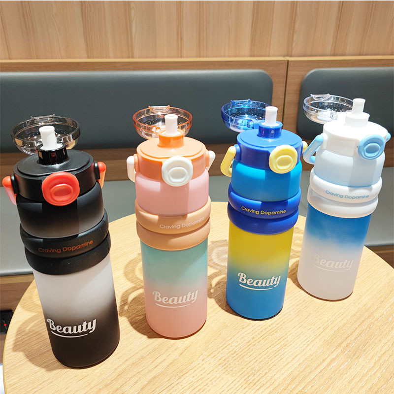 Wholesale high-quality appearance level straw cups, plastic cups, 900ml portable handle straw water bottles, large-capacity gradient color water bottles full figure