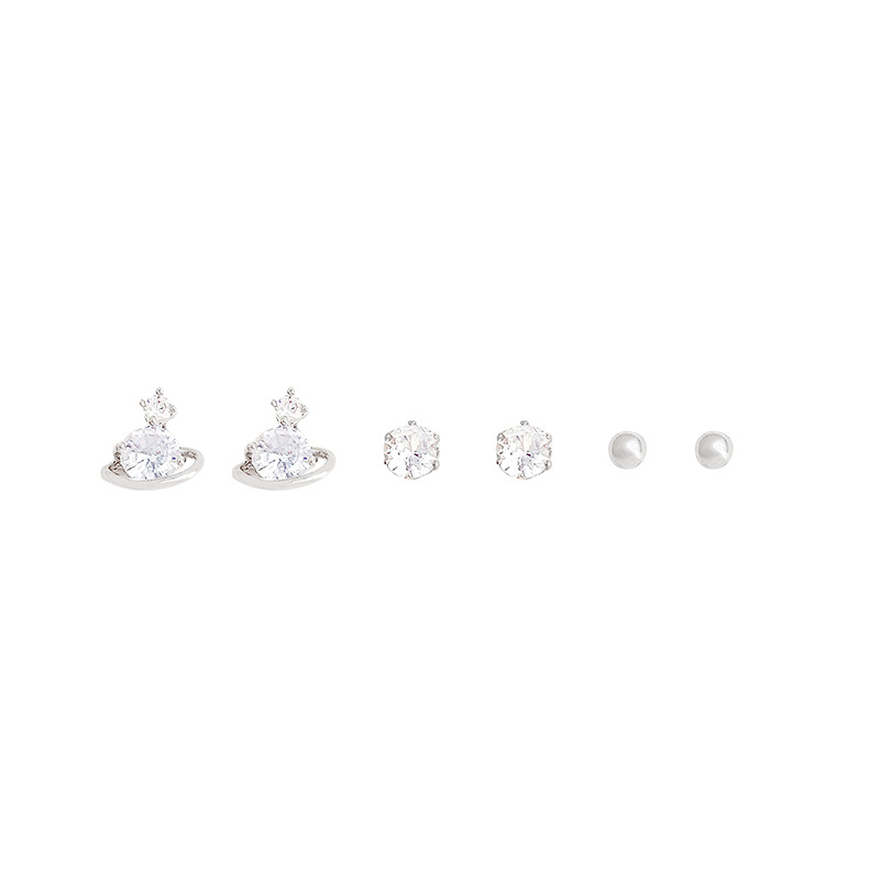 Asteroid Zircon exquisite stud earrings Set for women, new light luxury earrings, high-end and versatile, unique Saturn earrings Item Picture
