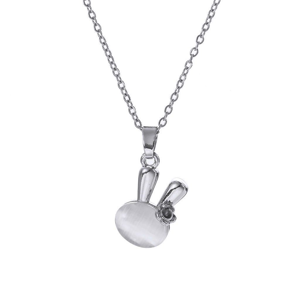 Silver cat's eye stone little rabbit necklace, a unique and light luxury design for women, a popular collarbone chain, a versatile titanium steel accessory Item Picture
