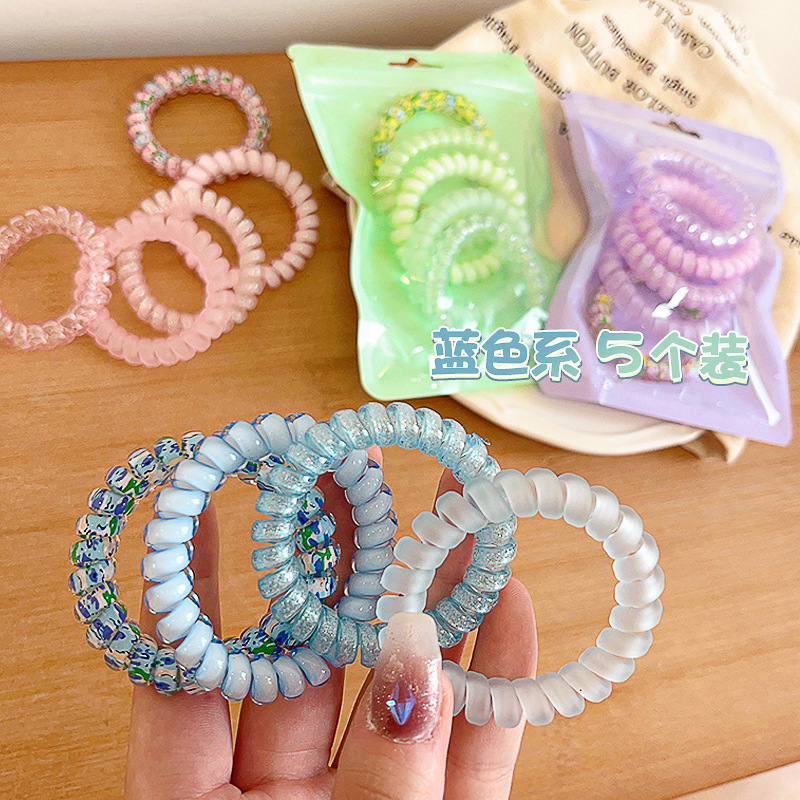 New gradient color telephone line hair tie for girls, high elasticity hair tie, no damage to hair when tying hair, leather band hair accessory for girls Application Scenario