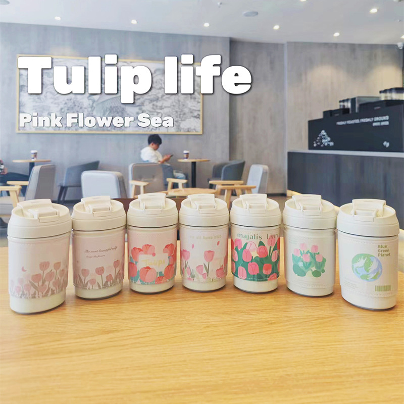 Tulip insulated cup for girls, 316 stainless steel straw cup, high appearance level, portable double-drinking cup for young girls, ins gift details Picture