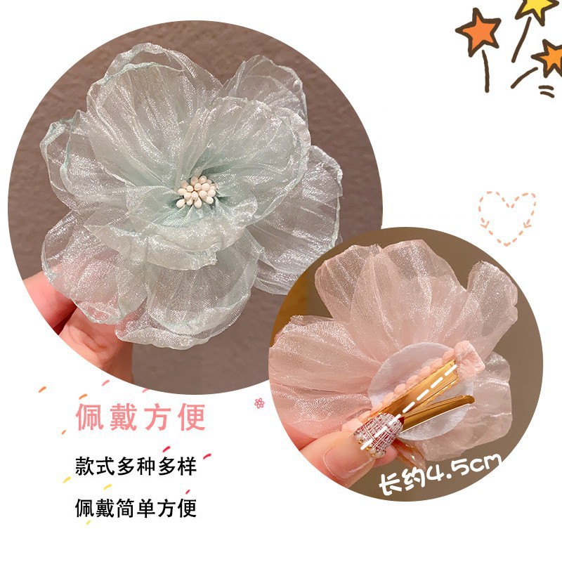 Spring and summer outing faux mesh flower hair clips, super fairy-like princess hair accessories, bangs ducktail clips, sweet and girlish new styles details Picture